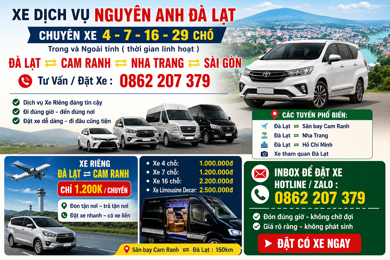 xe di lich đà lạt đi cam ranh, nha trang giá rẻ uy tín
